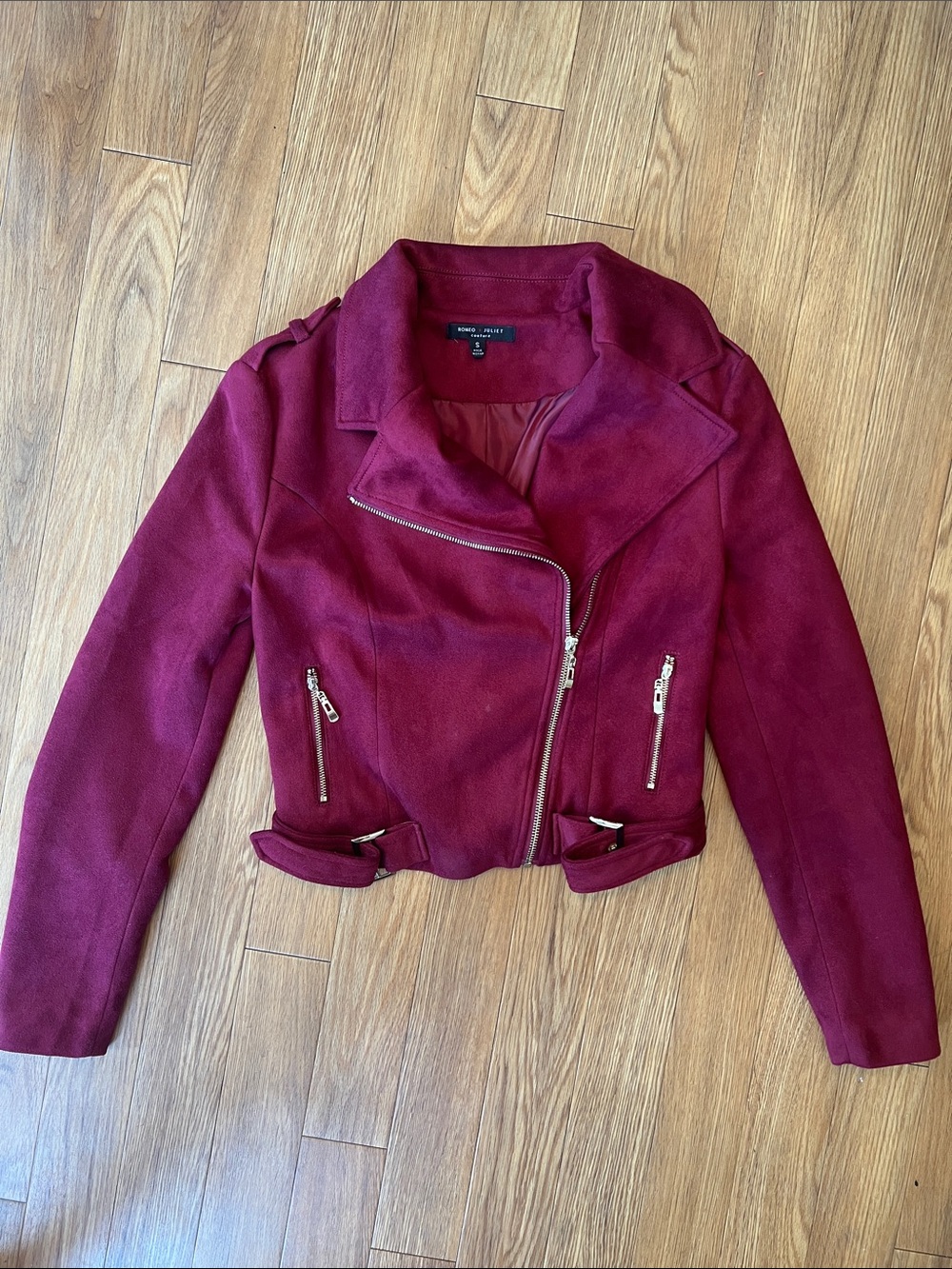 Romeo & Juliet Couture Burgundy Suede Moto Jacket